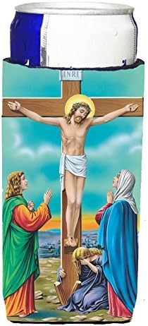 Tesouros de Caroline APH1307MUK Jesus na cruz crucificação Ultra Hugger para latas finas, lata de manga mais fria Machine lavável bebida