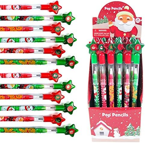 Mills Tiny 24 PCs de Natal Multi Point Push Push Push Lápis Varolada com Eraser para Festa de Natal Favor de Favor de