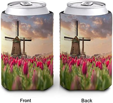 As mangas mais frias Coozies para latas e garrafas isoladores paisagem campos de tulipas