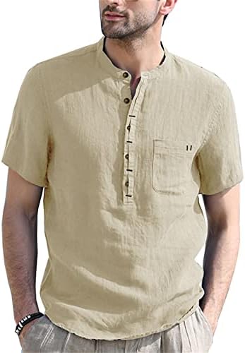 Camisa de linho de linho masculino de manga curta de manga curta botão de ioga camisetas de verão camisas de férias tropicais