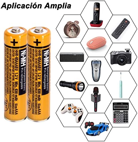 JAPUSOON 4 PCS AAA NI-MH Baterias recarregáveis, 630mAh HHR-65AAABU 1.2V Substituição AAA Bateria para telefones sem fio da Panasonic,
