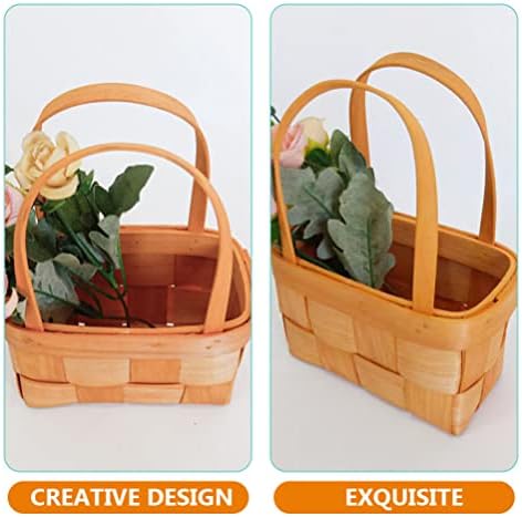 Zerodeko 2pcs mini cestas de tecido com alças cestas de flor de madeira cestas de flores mini cestas de plantas de flores