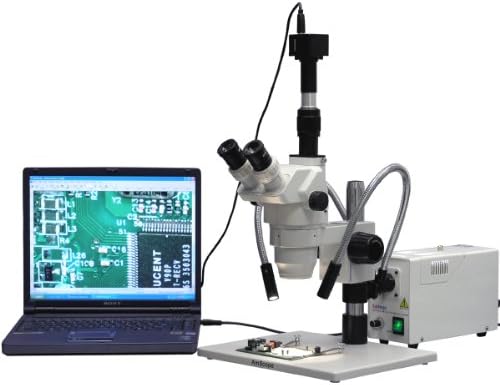 AMSCOPE ZM-1TW3-FOD-10M Digital Profissional Trinocular Profissional Microscópio de Zoom, Ew10x e Ew25x Episos, ampliação 2x-225x,