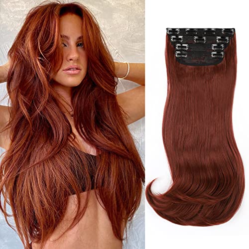 Freegeige Copper Red Hair Extensions Clip em extensões de cabelo para mulheres Extensões de cabelo em camadas retas Clipe sintético em extensões de extensão longa ondulação de uso diário de 20 polegadas