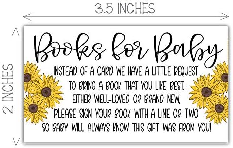 50 livros de girassol para cartões de solicitação de chá de bebê - inserções de convite