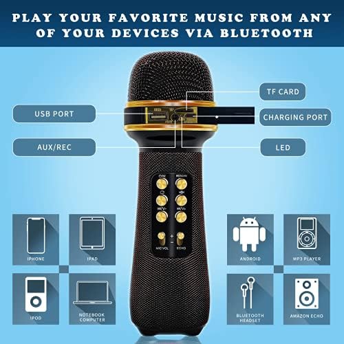 Microfone de karaokê Bluetooth, 7 em 1 Portátil Karaokê sem fio Microfone sem fio Miculário de microfones cantando festa de