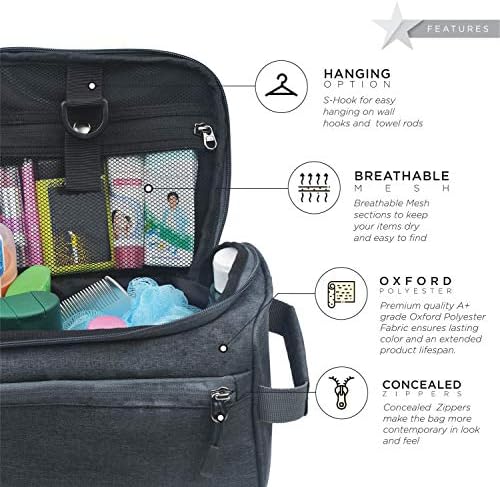 Fatmug Travel Bag - Organizador de Toiletria pendurada kit dopp para homens, bolsa de cosméticos para mulheres - cinza escuro