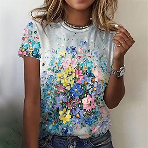 Camisetas gráficas lytrycamev para mulheres vintage womens tops de verão flores impressão camisetas de manga curta