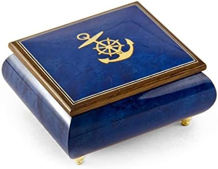 Caixa de música náutica azul vibrante da Anchor Music Box - muitas músicas para escolher - Jardim Country English