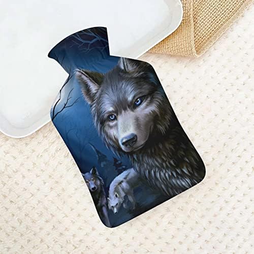 Garrafa de água quente de lobo com capa bolsa de água quente de borracha
