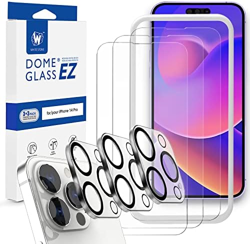 [WHITESTONE EZ] Glass 3PCK + CAM 3PPCK - Apple iPhone 14 Protector de tela Pro [cúpula de vidro transparente ez] cobertura completa