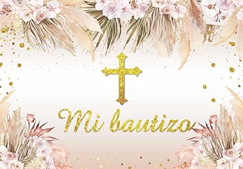 Hilioens 7 × 5ft mi baptizo Batismo cenário para meninas pampas mexicanas grama boho chuveiro de chá de bebê decorações