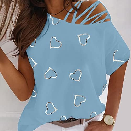 Love Graphic Slim Tunic T Tunic camisetas para meninas adolescentes de manga curta um ombro de pescoço de pescoço camiseta