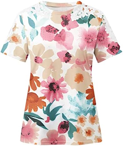 Tops da moda para mulheres 2023, renda casual de manga curta T camisetas elegantes camisetas gráficas Moda Blushs de túnica