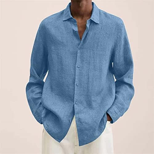 Camisas de linho de algodão de manga comprida masculinas
