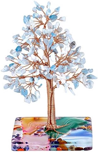 Nupuyai Natural Aquamarine Crystal Money Tree com orgone AGATE STILIES BASE & REIKI CRISTAL STONE PENDULUM Pendulum para doações/meditação/adivinhação