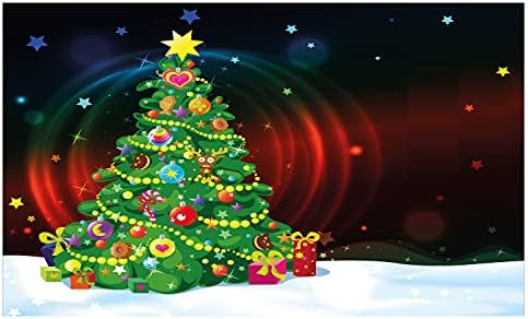 Porto de dentes de cerâmica de Natal de Ambesonne, cenário abstrato de árvore de natal colorido e engraçado abstrato com estrelas apresenta desenho animado, bancada versátil decorativa para banheiro, 4,5 x 2,7, multicolor