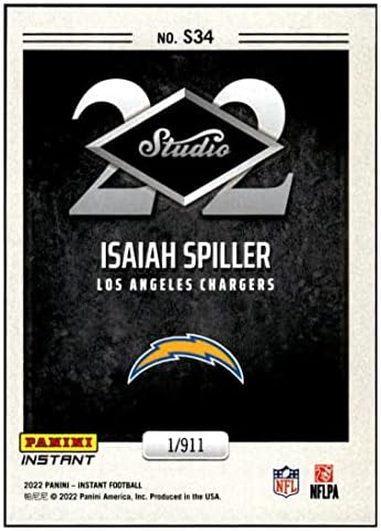 Isaiah Spiller RC 2022 Panini Instant Studio Rookie /911#S34 NM+ -MT+ NFL Chargers de futebol
