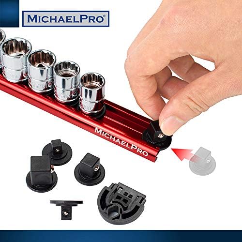Michaelpro MP014001 Setor de alumínio de 3 peças Conjunto de trilhos organizadores-1/4 de polegada, 3/8 polegadas e 1/2 polegada Drive