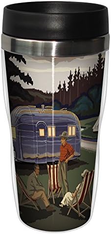 Saudações sem árvores Paul A. Lanquist Airstream Camping Travel Canela, cofler de café em aço inoxidável, 16 onças-Presente para os amantes do ar livre