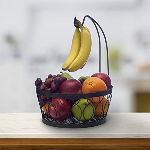 Pfaltzgraff rústico cesta de frutas de arame rústico com gancho de banana, 11 polegadas, preto antigo