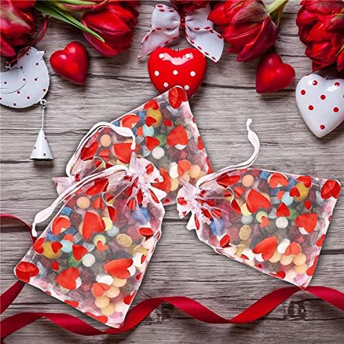 Moonear Heart Candy Bag Organza Jewelry bolsas, bolsa de presente de cordão dos namorados para a festa de casamento do dia dos namorados favor
