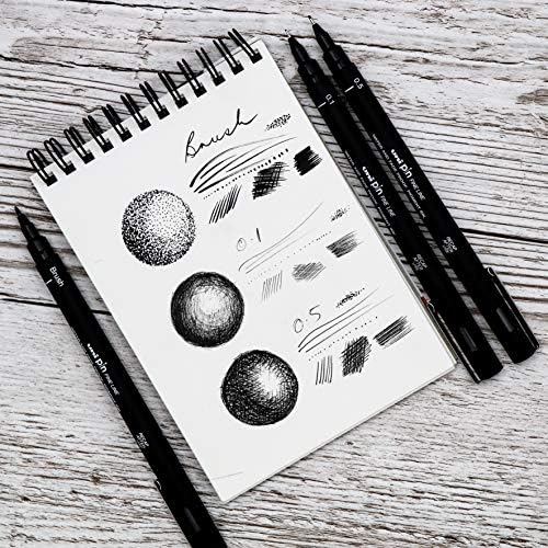 Conjunto de grampo de 5pc uni-pin, caneta preta de linha fina de 0,5 mm e canetas de ponta de pincel em cores variadas