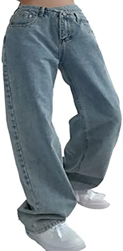 Miashui plus size roupas femininas cruzadas cruzadas altas jeans largo botão de bolso calça calças calças de perna
