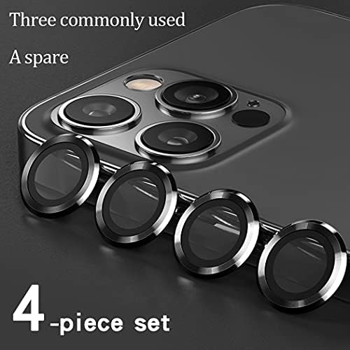 Haisaide para iPhone 12 Pro Max Camera Lens Protector ， Metal Independent Lens Protective Film （Black)