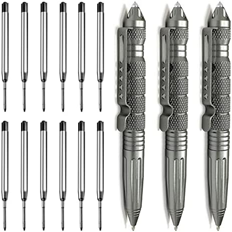 Origin-Joy 3 Pack Tungsten Steel Military Tactical Pen, Multifuncional EDC Self Defense Pen com 12 recargas de esferográfica