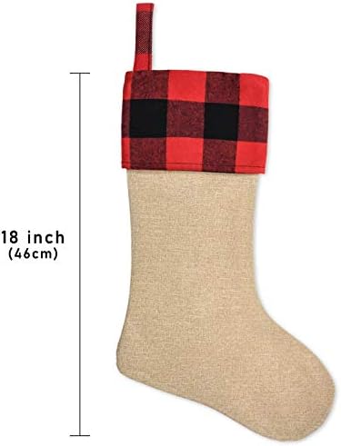 Senneny 6 meias de Natal de pacote- 18 polegadas Big Christmas meias com Buffalo Check Cuff lareira pendurada meias para a família Decoração de Natal Decoração de festas de festas de férias