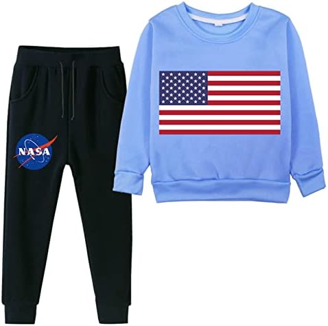 UMOCAN 2 peças NASA Roupfits Tracksuit Set for Kids Fleece Pullover Crew Neck Sweetshirt