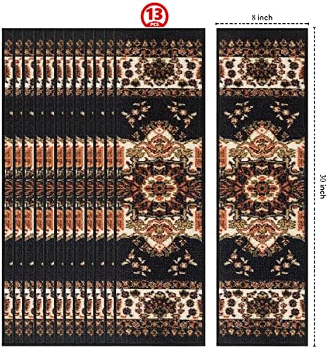 Tapetes Antep não deslizam escadas de pisos de carpete oriental casas tradicionais e alfombras, conjunto de 13, preto, 8 x30