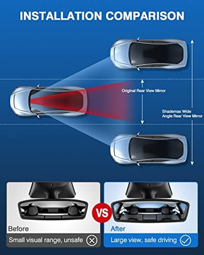 Shademax Custom Fit for Trow View Mirror Tesla Modelo Y 2020 2021 2022 2023 Anti-Glare Angular Reduce pontos cegos dentro do espelho