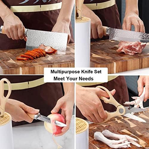 Conjunto de faca de cozinha, Justup 5pcs Conjuntos de faca de aço inoxidável para cozinha com bloco, faca de chef conjunto de faca