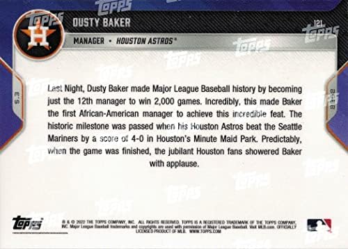 2022 Topps agora 121 Cartão de beisebol do Baker Houston Astros - ganha 2.000º jogo de carreira