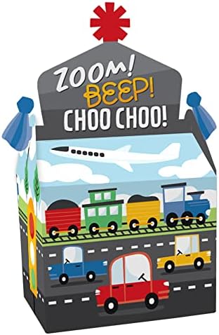 Big Dot of Happiness Cars, trens e aviões - Tratar favores da festa da caixa - Partida de aniversário de transporte Goodie Gable Boxes