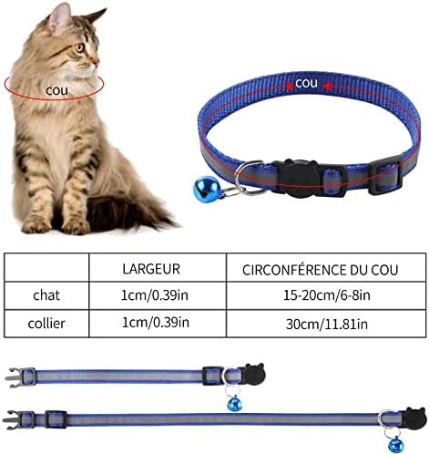 Pacote de 3 colares de gato reflexivos, colares de animais de estimação ajustáveis ​​com sino, 3 rótulos de endereço, tags, colarinho