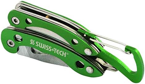 Swiss+Tech ST021901 Alicates de ferramentas para chaveiro, construção de aço inoxidável sólido, colorido verde, ferramentas de 8 em 1 para camping, ao ar livre, hardware-