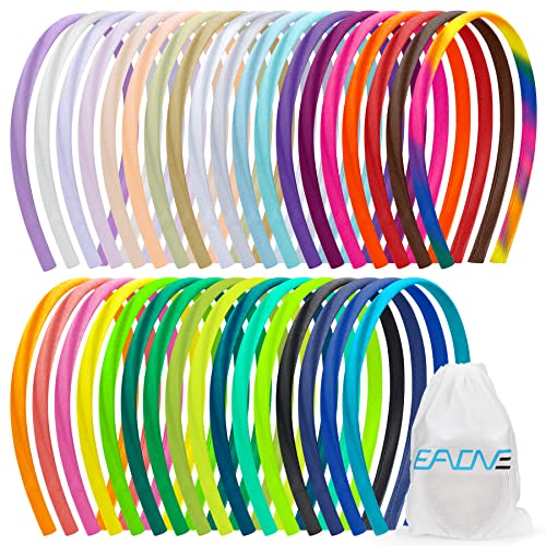 EAOONE 35pcs Bandas para mulheres, faixas de cabeça de cetim de 0,4 polegada anti-deslizamento fino faixas de cabeceira de faixa