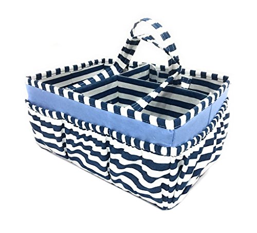 Bacati Pin Stripes Caddy de armazenamento de tecido de berçário com alças, marinha