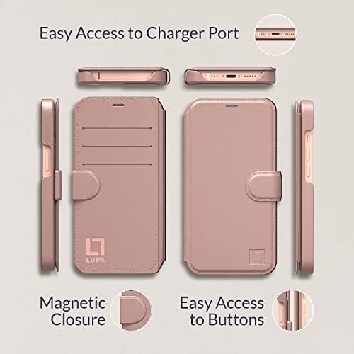 Caixa da carteira Lupa iPhone 8, durável e fino, leve com design clássico e fechamento magnético ultra-forte, couro falso, 8 pulseira de ouro rosa, maçã 8