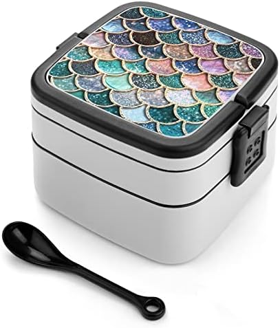 Sparkle Glitter Mermaid Scales Padrão Double Camada Bento Box Box Recipiente de refeição para trabalho Piquenique Offce