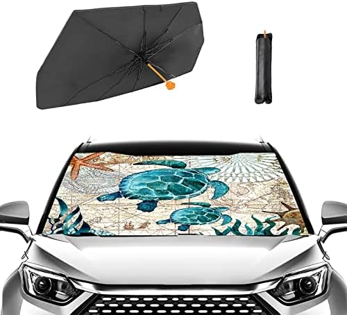 Fadwer Sea Turtle Windshield Sun Shade Umbrella 57 x 31 em guarda -chuva de guarda -sol dobrável Sun Sombs para UV Ray Block UNIVERSAL