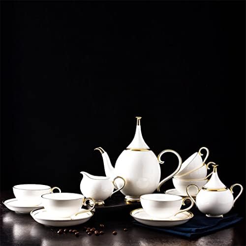 Jydbrt 15 PCs BONE CHINA CAFELO Conjunto de chá de porcelana de ouro branco Conjunto de chá avançado Copo de panela de caneca cerâmica Creme de creminho Teaset de leite com leite