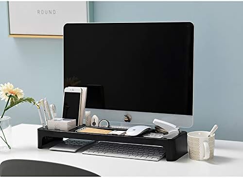 Monitor de suporte para desktop do Asdfgh Office, aumento da caixa de armazenamento do organizador da mesa de prateleira com espaço de armazenamento de teclado para o escritório em casa preto