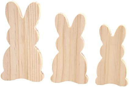 Perto de 3 peças de páscoa coelhinho de mesa de jantar decoração Diy Wood Wood Craft Bunny Bunny Decorações de Páscoa de Easidade