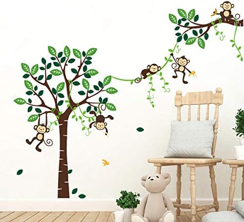 Decalmile Monkey Salbing Tree Wall Decals Jungle Animal Kids Starters de parede Baby Berçário Crianças Decoração de parede da sala
