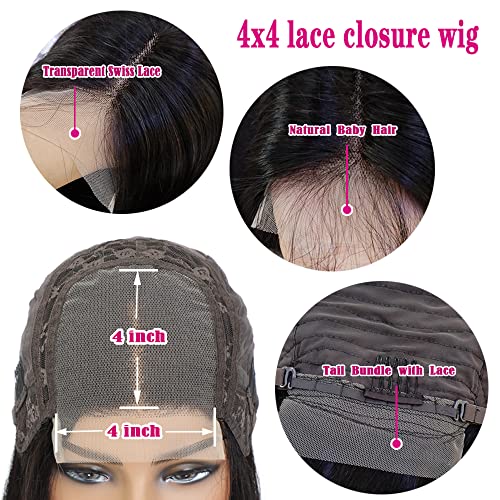 Senhoras 4x4 Bob Lace Wigs Front Wigs Humanos Pré -arrancados de 12 polegadas Bob Wig Human HD Lace Fechamento