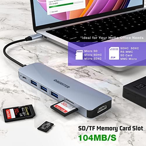 USB C Hub 4K HDMI, Oberster 7 em 1 Adaptador USB C MultiTor com 4K HDMI, 3 USB 3.0, 100W PD, SD/TF compatível para MacBook, Surface